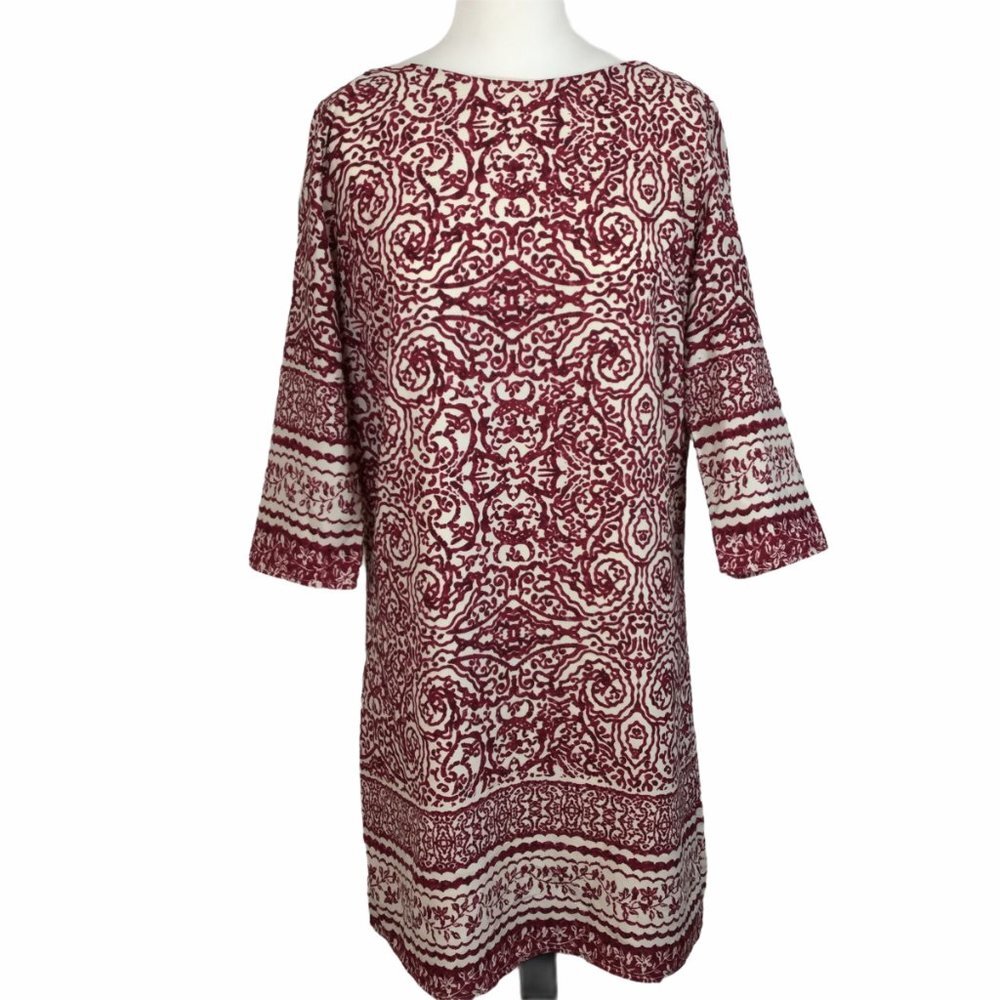 Skies Are Blue Tribal burgundy print dress, SZ XS‎